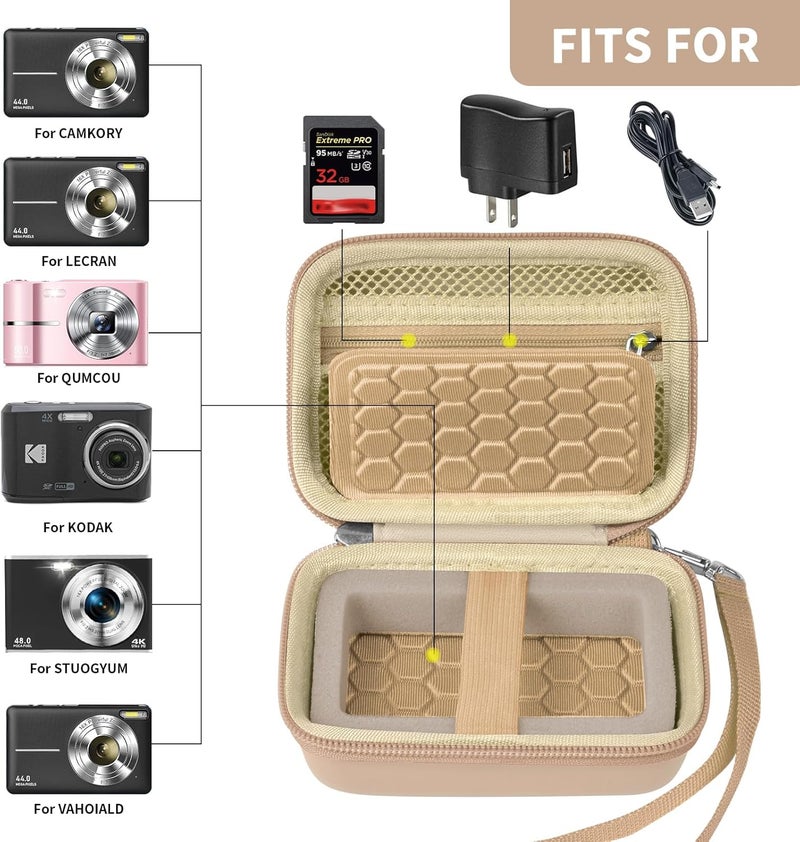 Comecase Carrying & Protective Case for Digital Camera, AbergBest 21 Mega Pixels 2.7" LCD Rechargeable HD/Kodak Pixpro/Canon PowerShot ELPH 180/190 / Sony DSCW800 / DSCW830 Cameras for Travel - Beige - Image 2